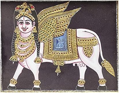 הודו האקזוטי 13 x 11 גומאתה טנג'ור ציור | צבעים מסורתיים עם זהב 24 קראט | מסגרת עץ טיק